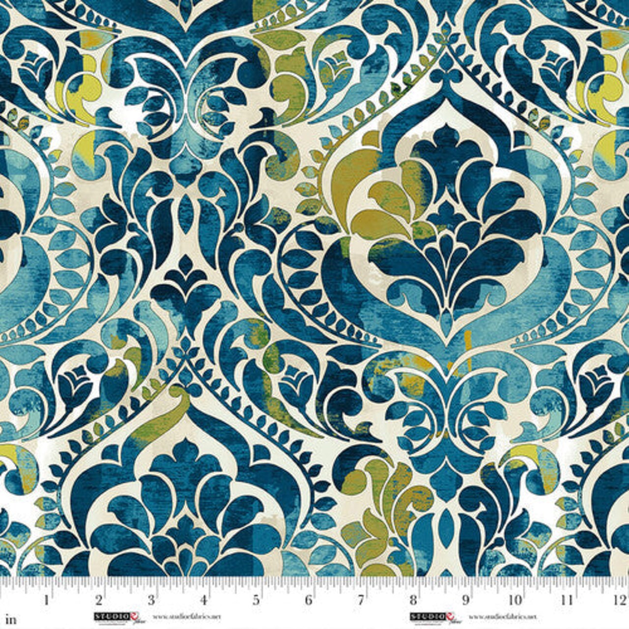 Fabric Studio E Teal You Damask! 118" Wide Back by the Quarter Yard 8568-77